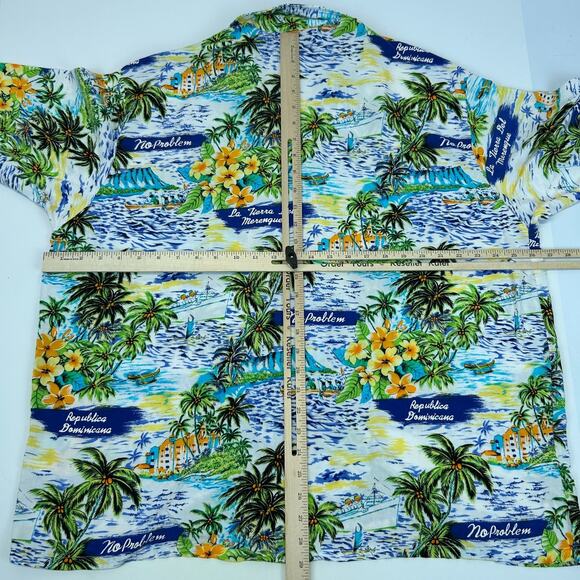 No Problem Dominican Republic Hawaiian Camp Shirt Tropical White Mens XL X-Large - Picture 5 of 5